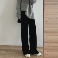 枫述坠感金丝绒阔腿裤女春秋新款高腰丝绒裤宽松显瘦直筒拖地长裤大码