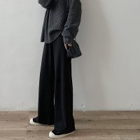 枫述胖妹妹垂坠感阔腿裤女大码高腰休闲针织裤宽松显瘦直筒拖地长裤子