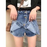 枫述牛仔短裙女2021年新款大码宽松显瘦防走光裤裙排扣高腰a字半身裙