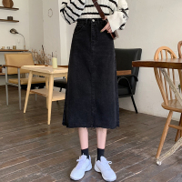 枫述2021年新款黑色牛仔裙子中长款包臀大码高腰显瘦百搭a字半身裙女