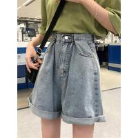 枫述2021新款卷边直筒短裤大码宽松盐系热裤胖mm百搭高腰阔腿牛仔裤女