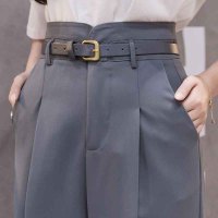 枫述蓝色西装裤女春夏花苞高腰小直筒九分西裤宽松萝卜烟管裤哈伦裤薄