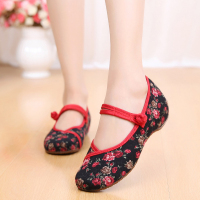 枫述新款小碎花民族风绣花鞋老北京舞蹈布鞋内增高妈妈单鞋日常散步鞋