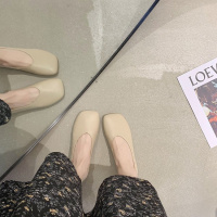 枫述网红豆豆鞋女鞋2021新款春季韩版百搭浅口方头奶奶鞋复古平底单鞋