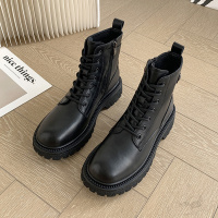 枫述马丁靴秋季薄款女2021年新款靴子厚底女靴春秋休闲单靴黑色短靴