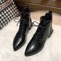 枫述英伦风马丁靴女2021新款尖头系带高跟鞋ins潮百搭时尚粗跟短靴子