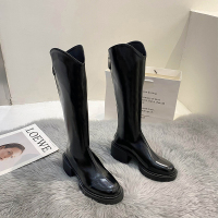 枫述白色长筒靴女2021年春秋新款瘦瘦秋季骑士粗跟高跟靴子高筒马丁靴