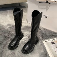 枫述白色厚底小个子长筒长靴女鞋2021年新款中筒高筒骑士春秋季单靴子