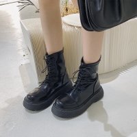 枫述英伦风马丁靴女2021年新款春秋季时尚厚底靴子内增高骑士短靴单靴