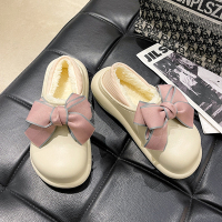 枫述可爱蝴蝶结厚底鞋女2021年冬季新款包跟雪地加绒加厚保暖鞋