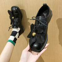 枫述日系小皮鞋女2021年春秋新款玛丽珍复古低跟花朵系带英伦风单鞋