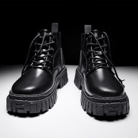 枫述2021新款高帮马丁靴男款黑色工装休闲英伦风短靴中帮机车皮靴增高冬季男鞋
