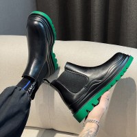 枫述巍昂切尔西靴男鞋冬季高帮英伦风绿底马丁靴男士加绒保暖鞋烟筒皮靴