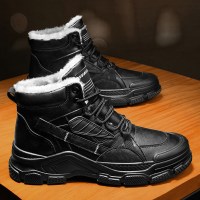 枫述巍昂马丁靴男冬季高帮男鞋英伦风皮靴工装鞋东北雪地棉靴加绒保暖鞋