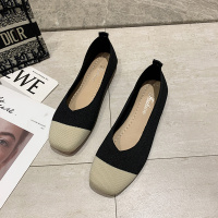 枫述平底方头单鞋女2022年新款春秋百搭牛筋软底豆豆鞋针织浅口奶奶鞋