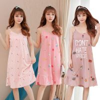 韩版学生睡衣女夏季短袖甜美性感吊带睡裙中裙棉质小清新吊带背心
