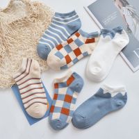 袜子女短袜浅口日系可爱韩版蓝色格子女款夏季薄款ins春秋学生袜