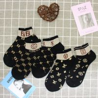 5双装袜子女款船袜街头韩版ins纯棉短中筒金银亮丝春夏潮品网红袜