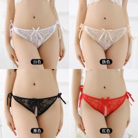 内裤女士新款开裆丁字裤系带蕾丝性感火辣低腰透视透气迷人少女薄