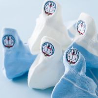 哆啦a梦机器猫袜子女纯色白色ins潮短袜韩版日系春夏季船袜薄款棉