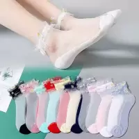 袜子女韩版浅口短袜夏季薄款蕾丝花边袜子女珍珠玻璃丝袜女ins潮