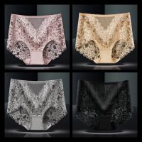 出口内裤女士蕾丝性感网纱透视高腰大码胖m纯棉档三角裤