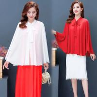 雪纺披风斗篷女夏外搭披肩宽松防晒开衫妈妈薄款外套遮阳罩衫上衣