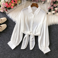 雪纺白衬衫女2021年夏季短款防晒衬衣气质百搭别致设计感薄上衣潮