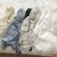 褶皱袖防晒衣大口袋夏季薄款连帽拉链外套女宽松休闲长袖皮肤衣潮