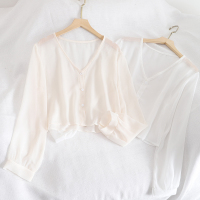 4204雪纺衫ins韩系百搭空调衫超薄开衫v领长袖防晒衣披肩外套短款