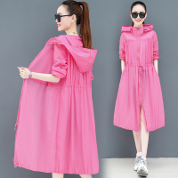 红色防晒衣女中长款2021新款防紫外线长过膝宽松百搭薄款风衣外套