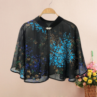 雪纺印花披肩外搭女夏季短款防晒衫百搭旗袍裙子上衣外套开衫披风