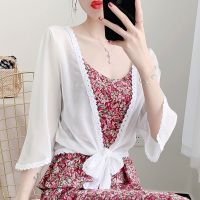 夏2021新款防晒衣女小披肩配裙子薄款七分袖百搭雪纺开衫上衣外套