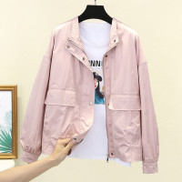 欧洲站2021春夏新款宽松粉色短外套女薄款长袖上衣防晒工装夹克潮