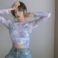 防晒扎染网纱打底衫女薄款夏季韩版冰丝长袖t恤叠穿透视内搭上衣
