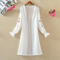 春夏新款防晒衣女宽松百搭九分袖雪纺开衫中长款绣花披肩薄外搭潮