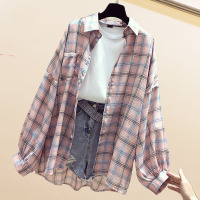 防晒衣女2021新款夏季韩版格子防晒衬衫薄外套女宽松大码开衫上衣