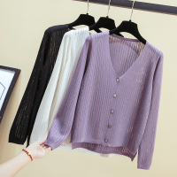 外搭开衫女夏天薄款春长袖针织紫色防晒衣女外套短款小披肩防晒衫