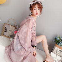 冰丝超薄防晒衣女中长款夏季新款宽松超仙连帽开衫外套雪纺防晒服