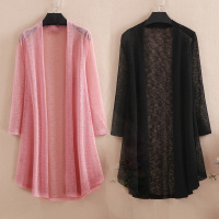 蕾丝开衫外搭中长款夏季薄款妈妈披肩外套披风网纱纯色大码防晒衣