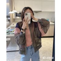 欧洲站2021夏季新款欧货拼色防晒衣女透视感薄款长袖短款夹克外套