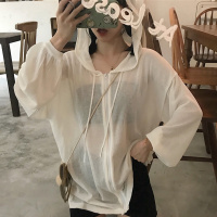 冰丝连帽长袖防晒衫薄款针织上衣女2021夏季新款韩版洋气罩衫外套