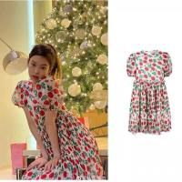 枫述jennie金智妮同款红花绿叶玫瑰短袖蓬蓬裙仙女度假风碎花连衣裙女