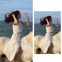 枫述宋妍霏同款露腰超仙沙滩裙度假时尚套装高腰显瘦森系半身裙2021