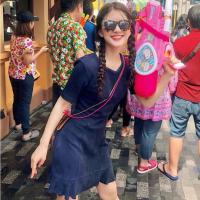 枫述2021年夏季宋妍霏明星同款黑色甜美复古方领印花雪纺碎花连衣裙子