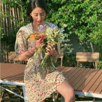 枫述杨采钰同款法式复古碎花连衣裙夏季新款V领少女桔梗ins短裙茶歇裙