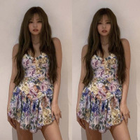 枫述Jennie同款碎花吊带连衣裙甜辣泰妹性感鱼骨抹胸塑身收腰花卉裤裙