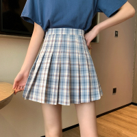 枫述大码胖mm高腰格子半身裙女2021春秋新款设计感小众百褶防走光短裙