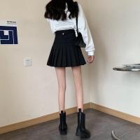 枫述灰色西装料tb百褶裙短裙女 学院风学生黑色高腰显瘦a字裙半身裙裤