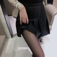 枫述春夏黑色ins高腰百褶裙超短裙+超薄款字母黑丝袜假透肉两件套装女